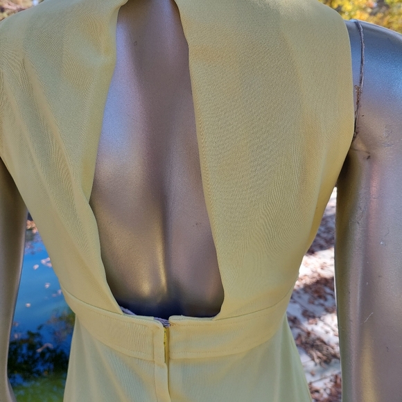 70s Handmade Maxi Dress Yellow Keyhole Back Floral Sheer Collared Top Size 3 - Picture 10 of 12